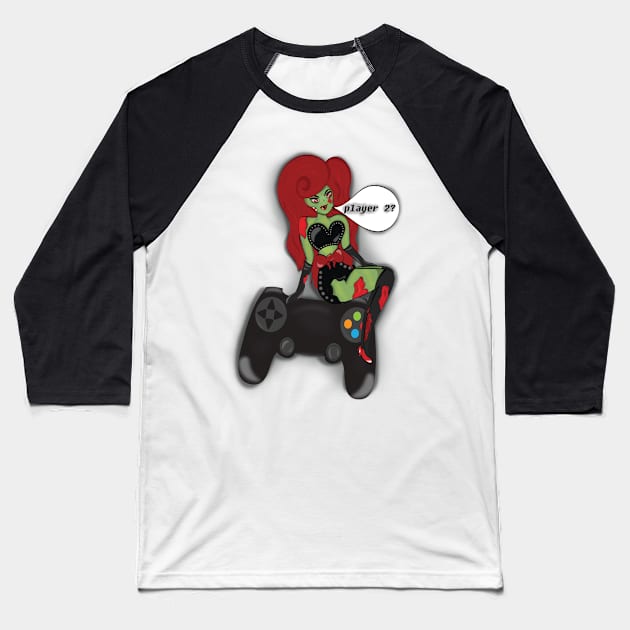 Pinup Zombie Gamer Baseball T-Shirt by DaintyMoonDesigns